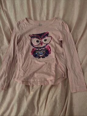 The Children's Place Pale Pink Long-Sleeve Sequin Owl Tee